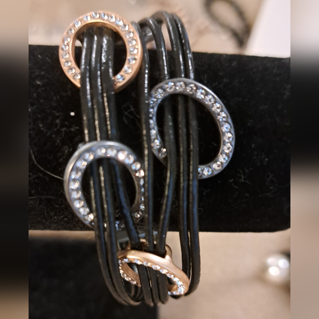 Elegant Black And Silver Bracelet With Crystal Accents
